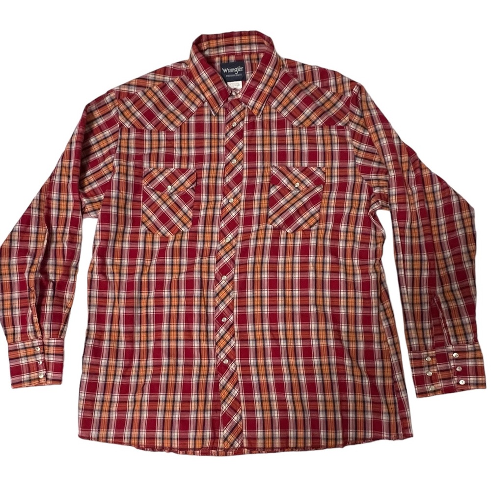 Wrangler Western Shirt Red Pearl Snap Up Long Sleeve Shirt Mens 2XLT XXL Tall